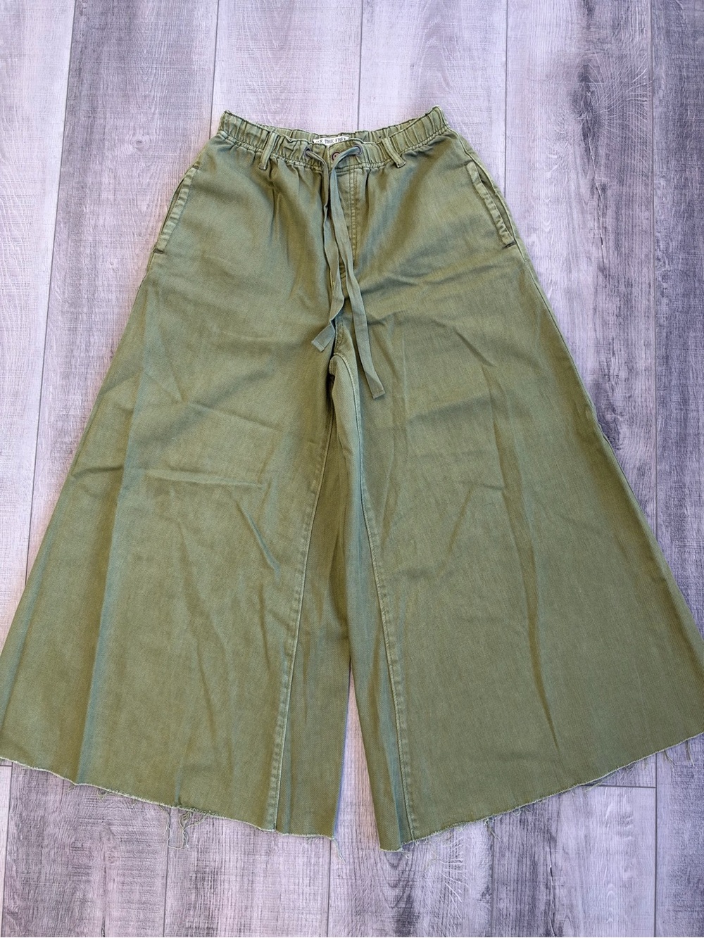 Free People Olive Wide-Leg Drawstring Jeans